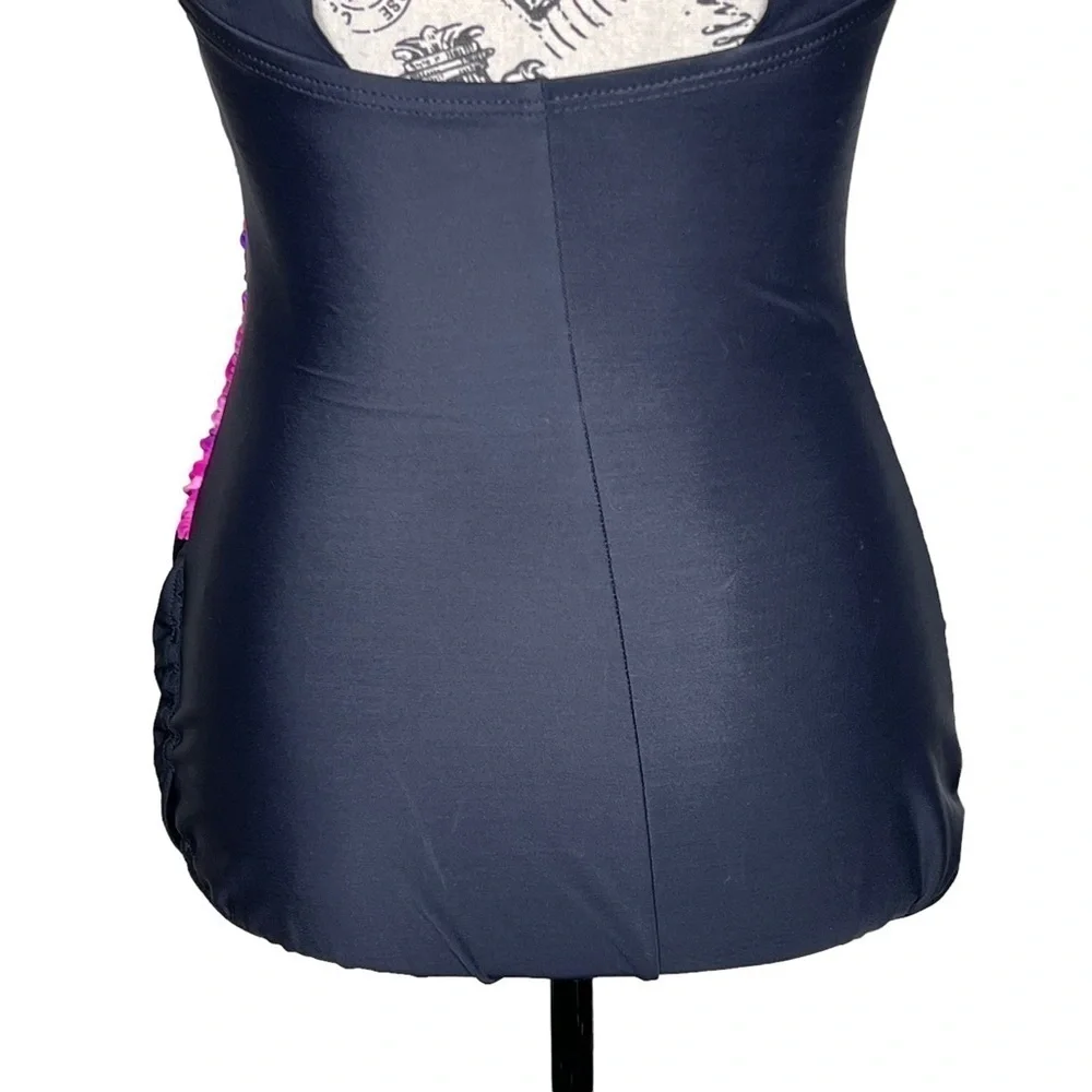 Lands' End Women's Black Pink Purple Floral Print One Piece Athletic Swimsuit 6